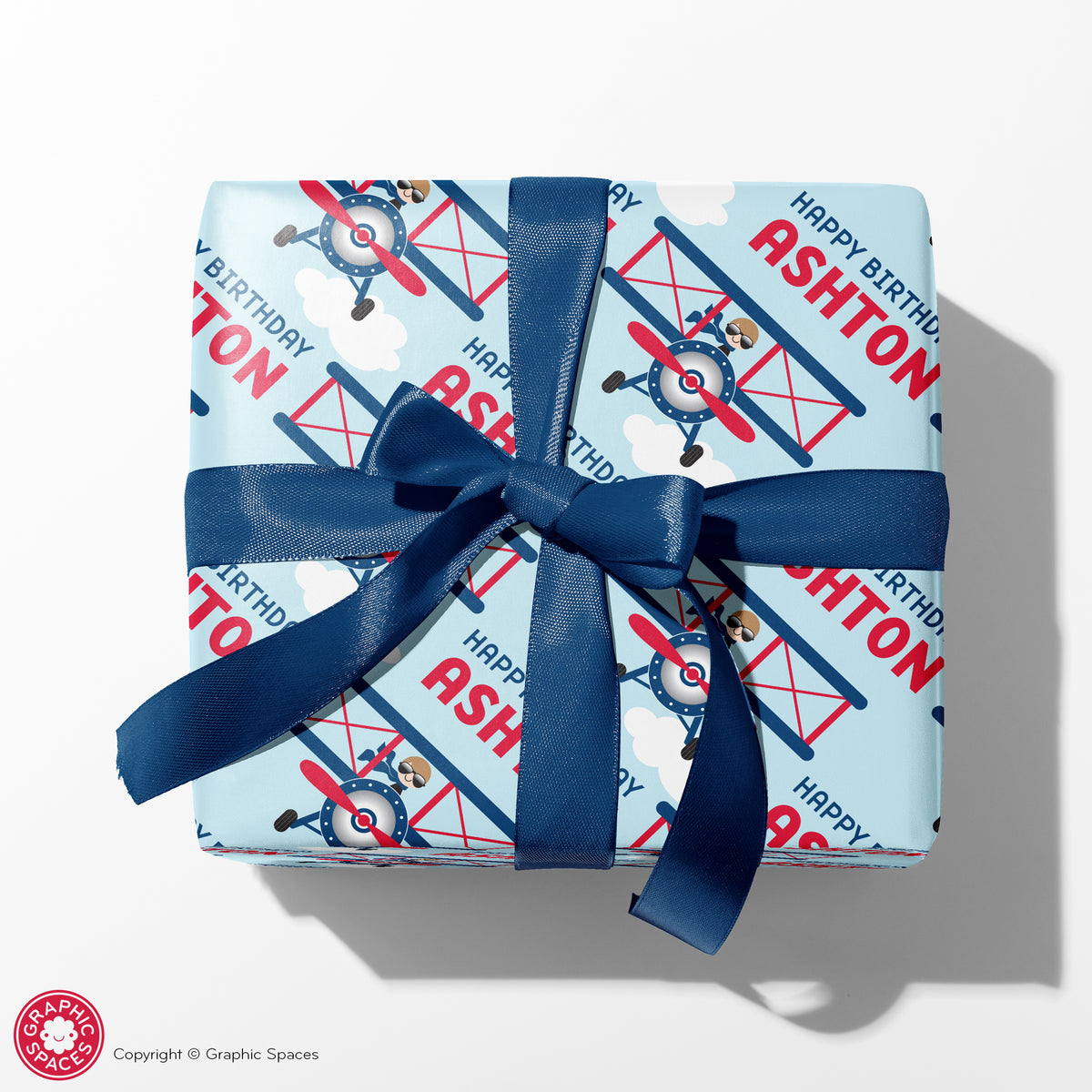 Airplane Personalized Birthday Wrapping Paper - Red/Blue