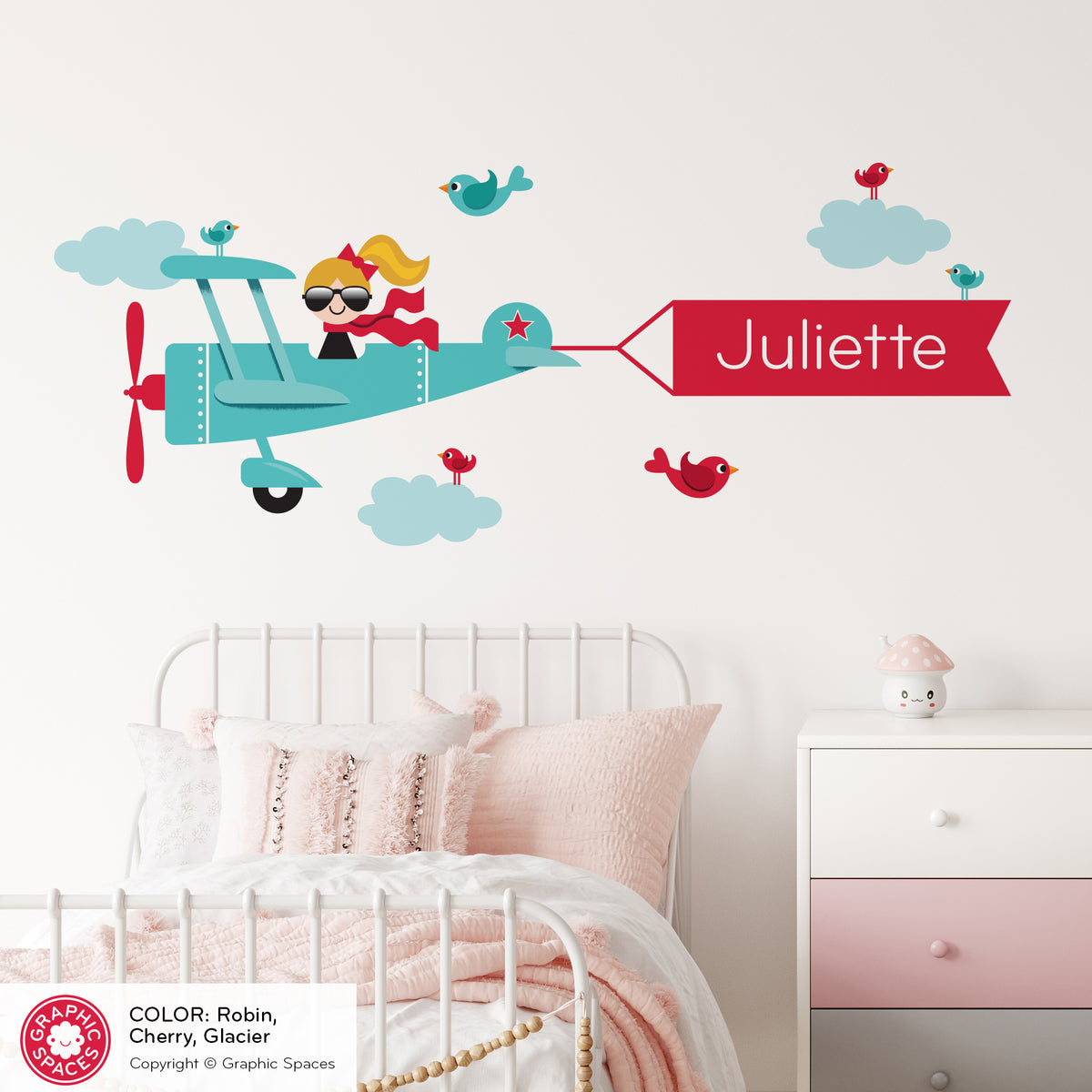 Wall Decal - Airplane Banner (Personalized, Girl)