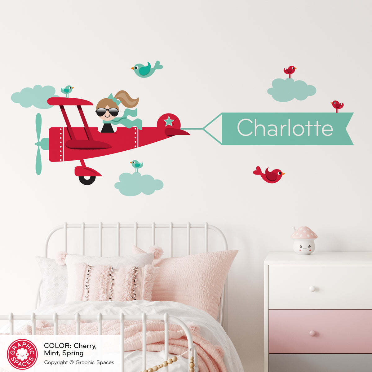Wall Decal - Airplane Banner (Personalized, Girl)
