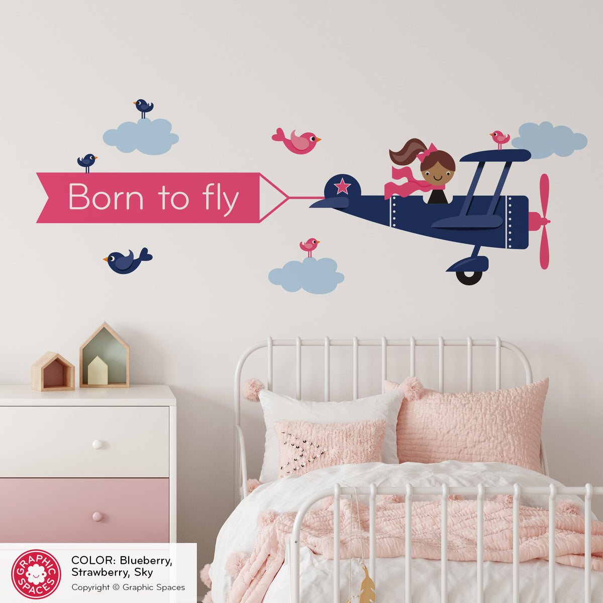 Airplane Girl Name Banner Fabric Wall Decal