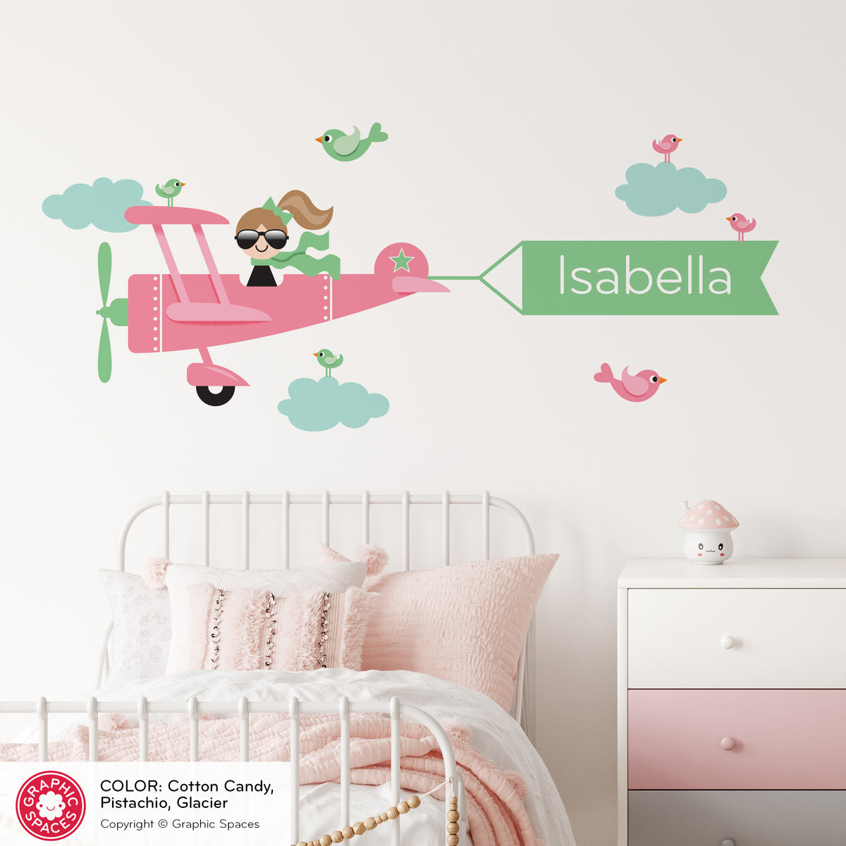 Wall Decal - Airplane Banner (Personalized, Girl)