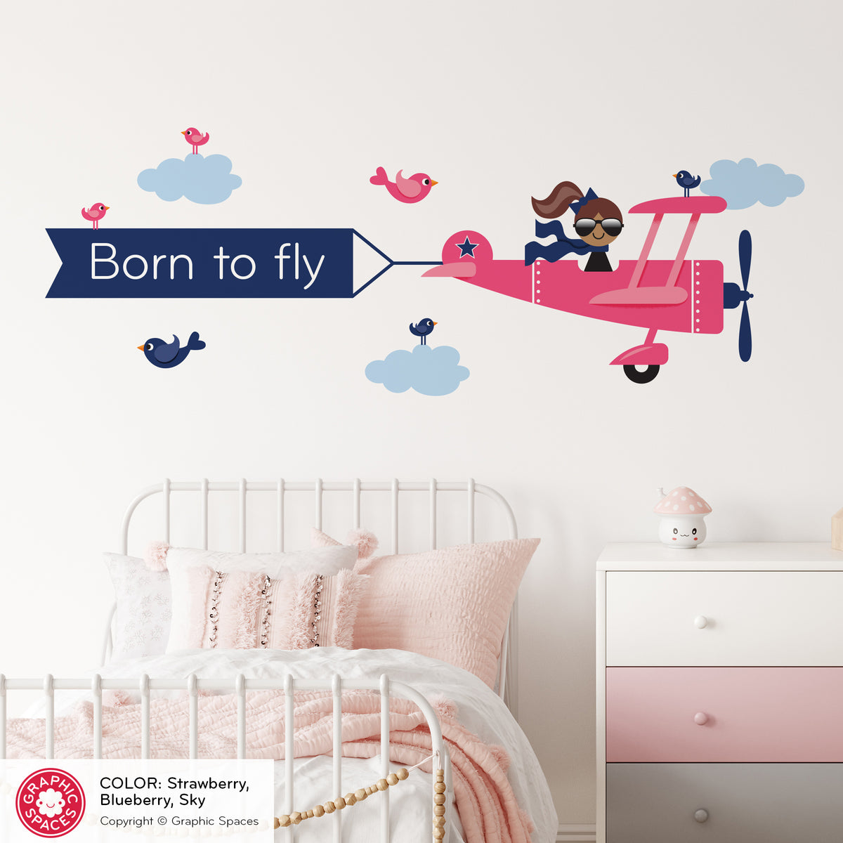 Wall Decal - Airplane Banner (Personalized, Girl)
