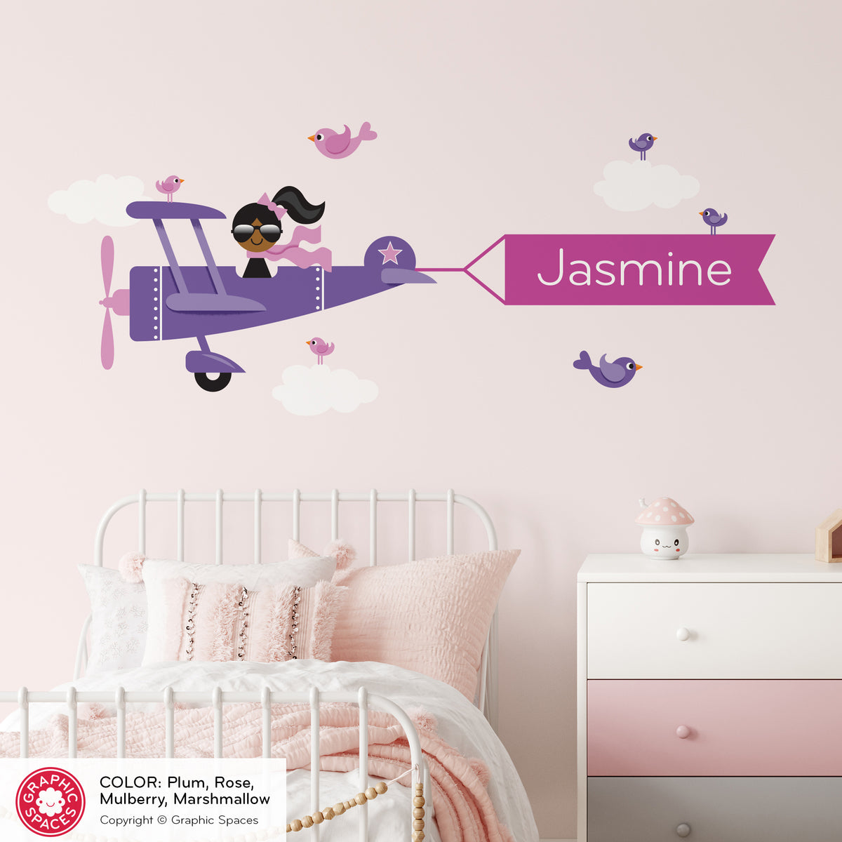 Wall Decal - Airplane Banner (Personalized, Girl)