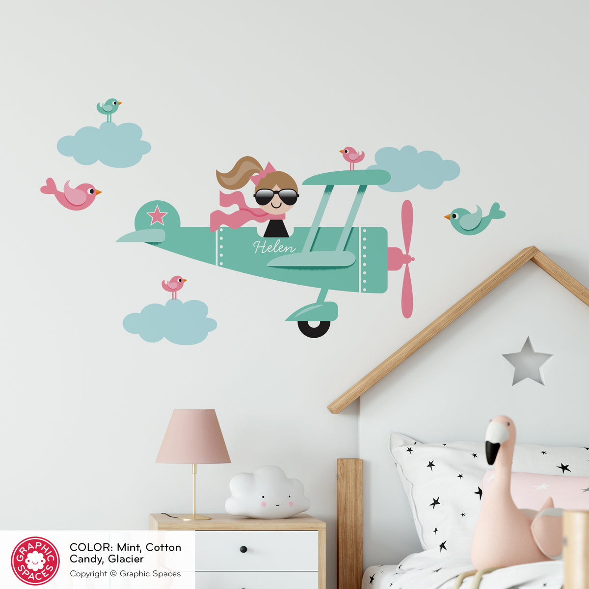Wall Decal - Airplane (Personalized, Girl)