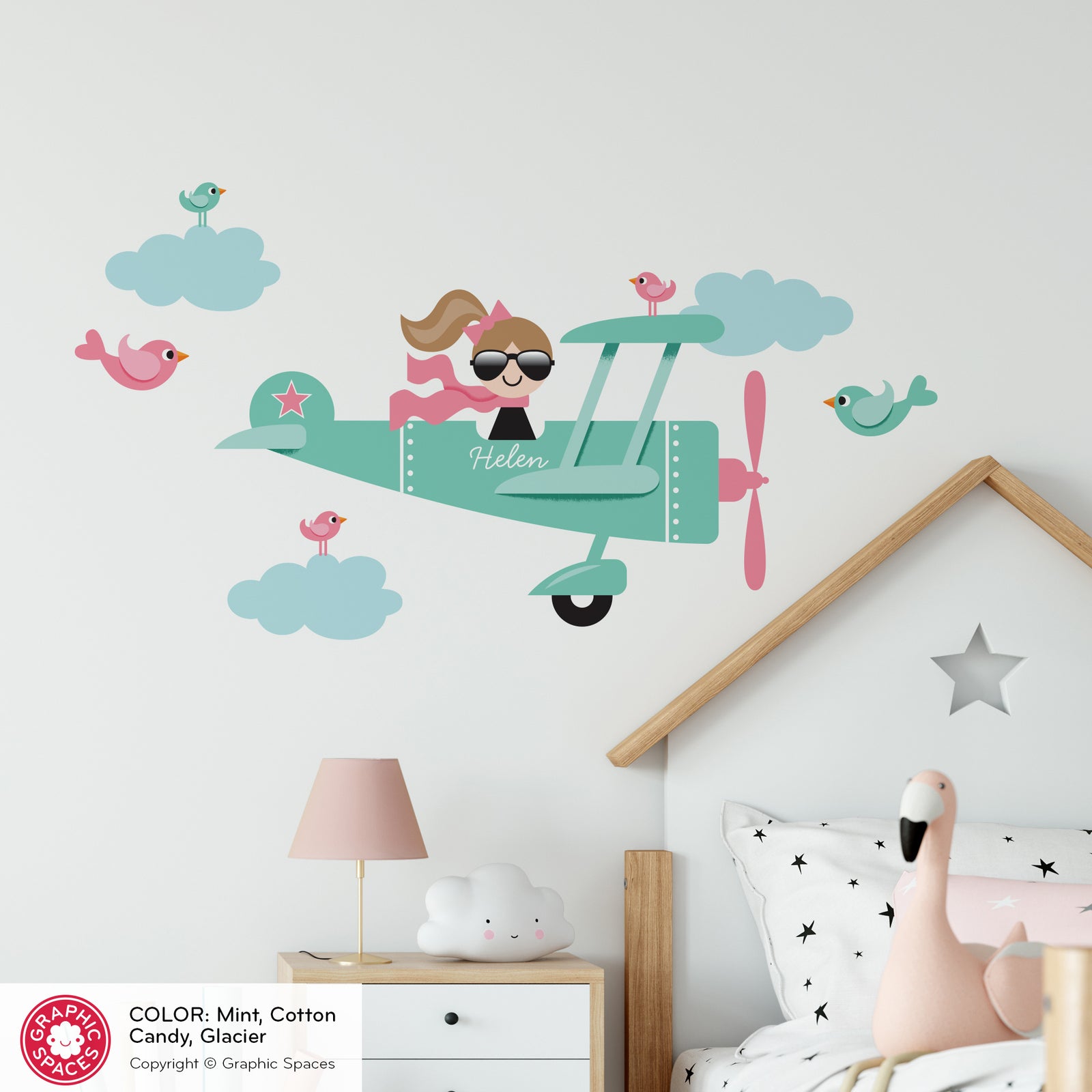 Girl Wall Decal - Airplane (Personalized, Girl) - Graphic Spaces