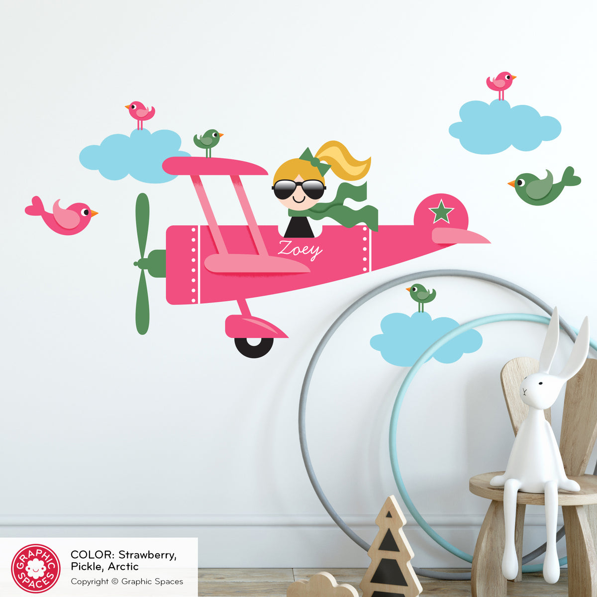 Wall Decal - Airplane (Personalized, Girl)
