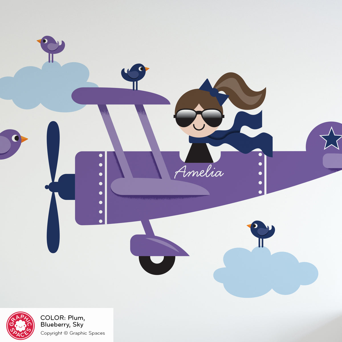 Wall Decal - Airplane (Personalized, Girl)