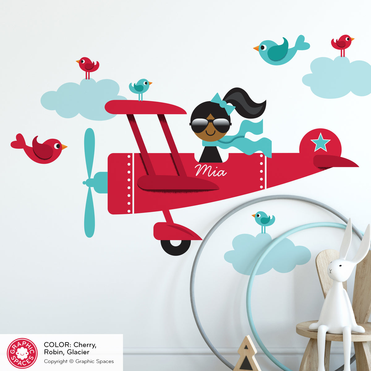 Wall Decal - Airplane (Personalized, Girl)