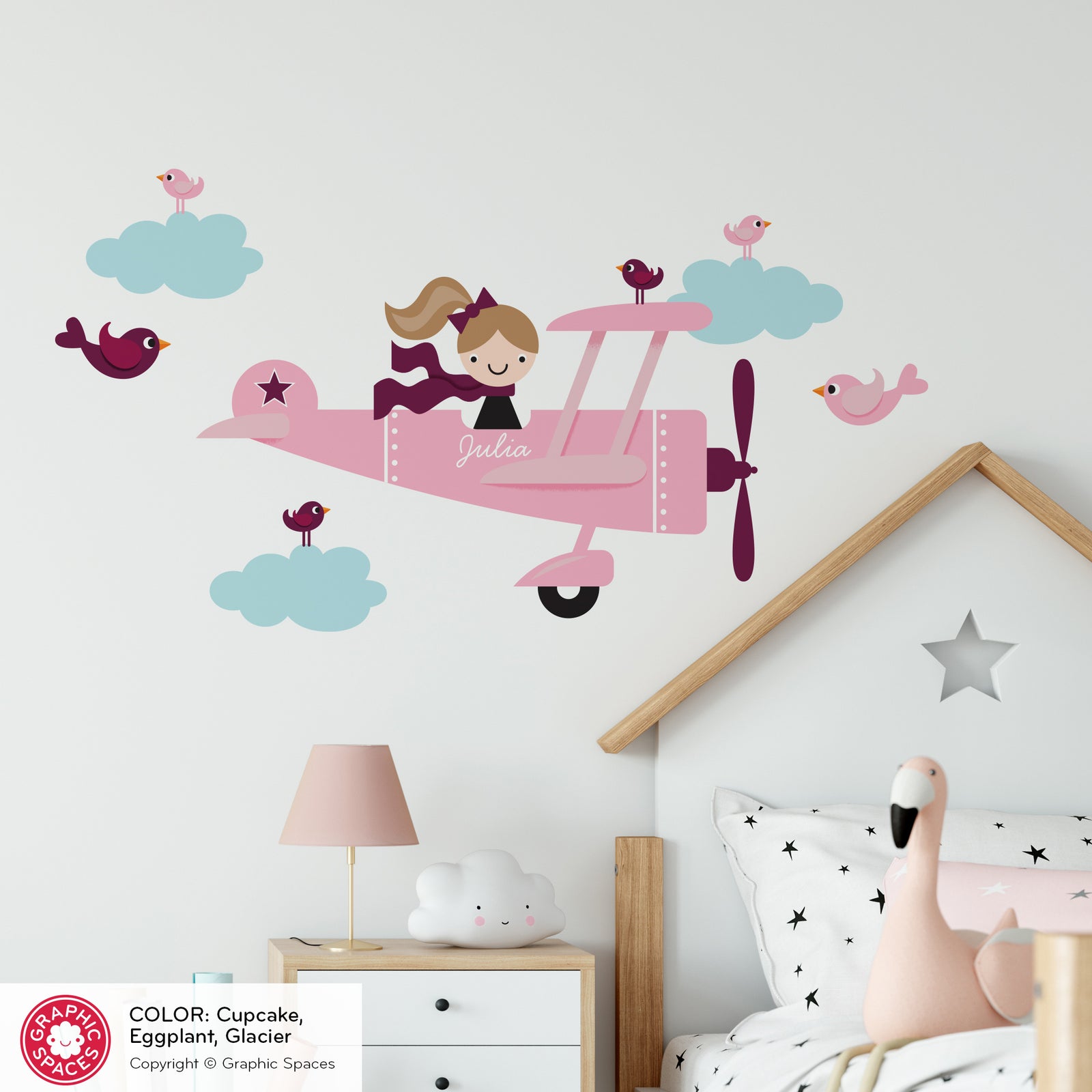 Girl Wall Decal - Airplane (Personalized, Girl) - Graphic Spaces