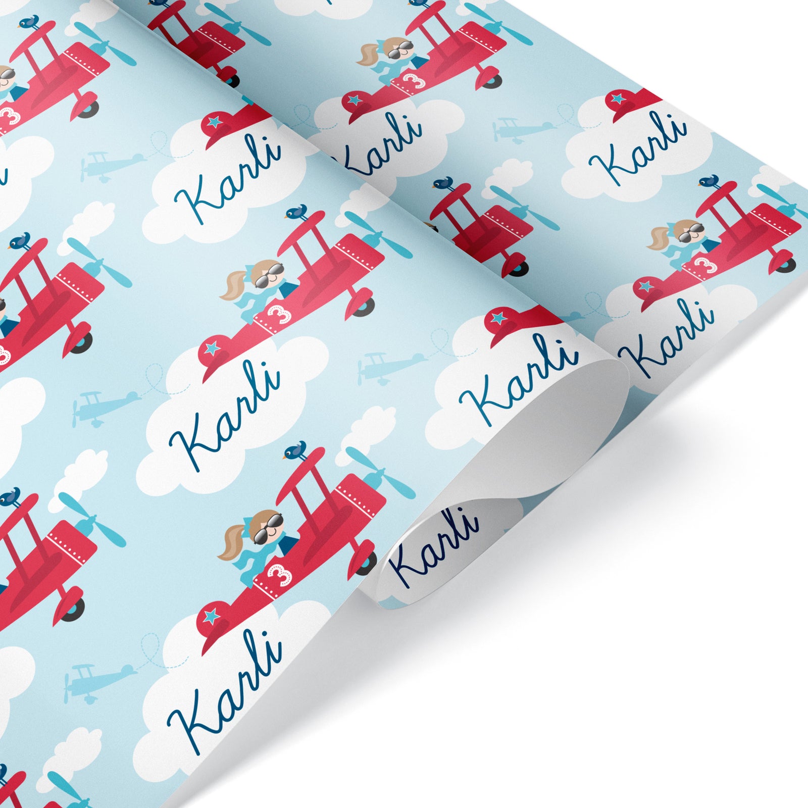 Kids Wrapping Paper - Airplane Birthday (Personalized, Girl) - Graphic Spaces