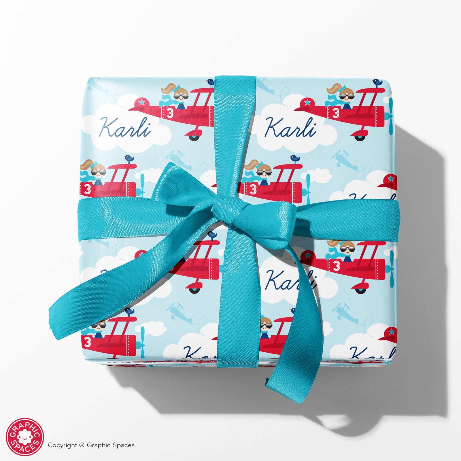 Kids Wrapping Paper - Airplane Birthday (Personalized, Girl) - Graphic Spaces