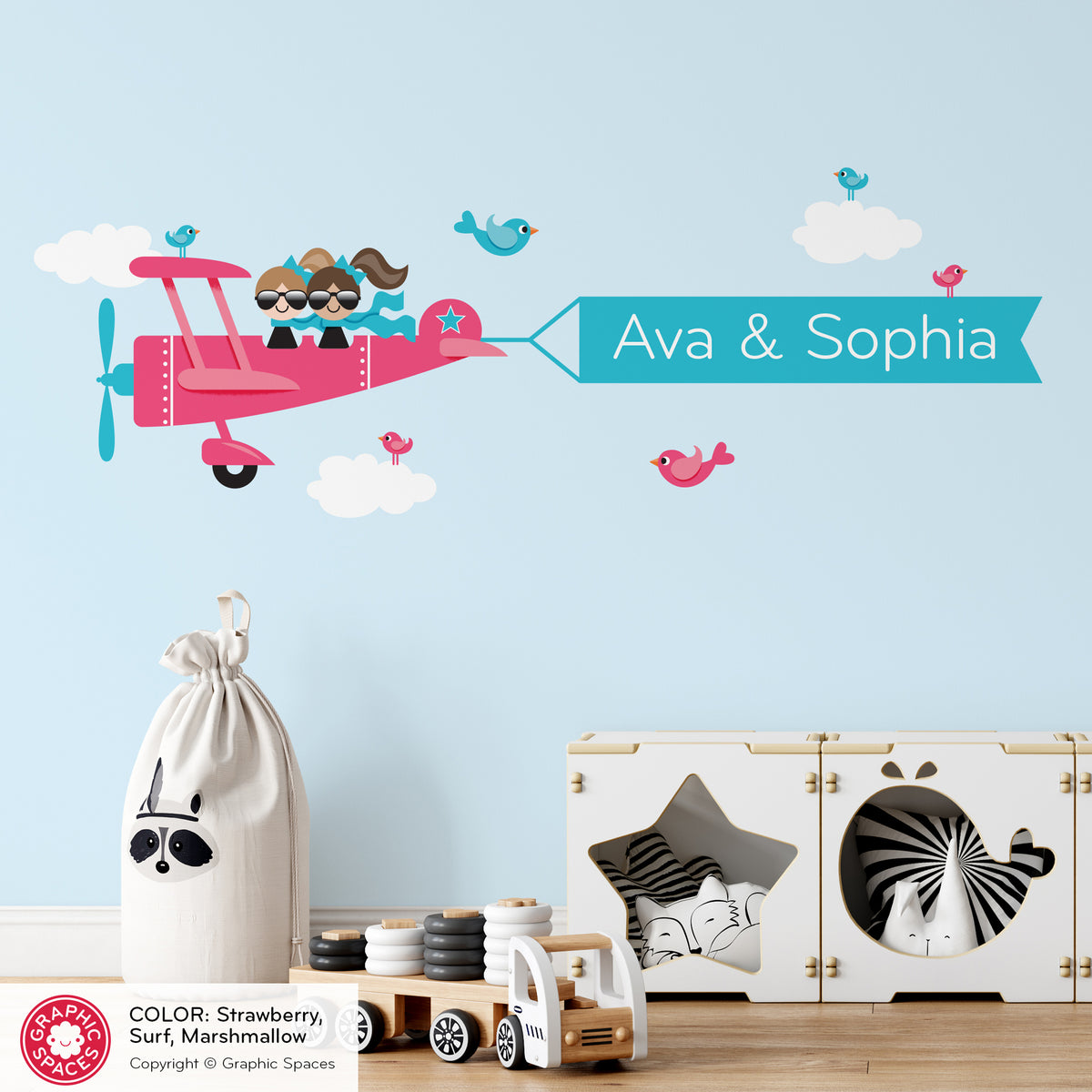 Wall Decal - Airplane Banner (Personalized, Sisters)