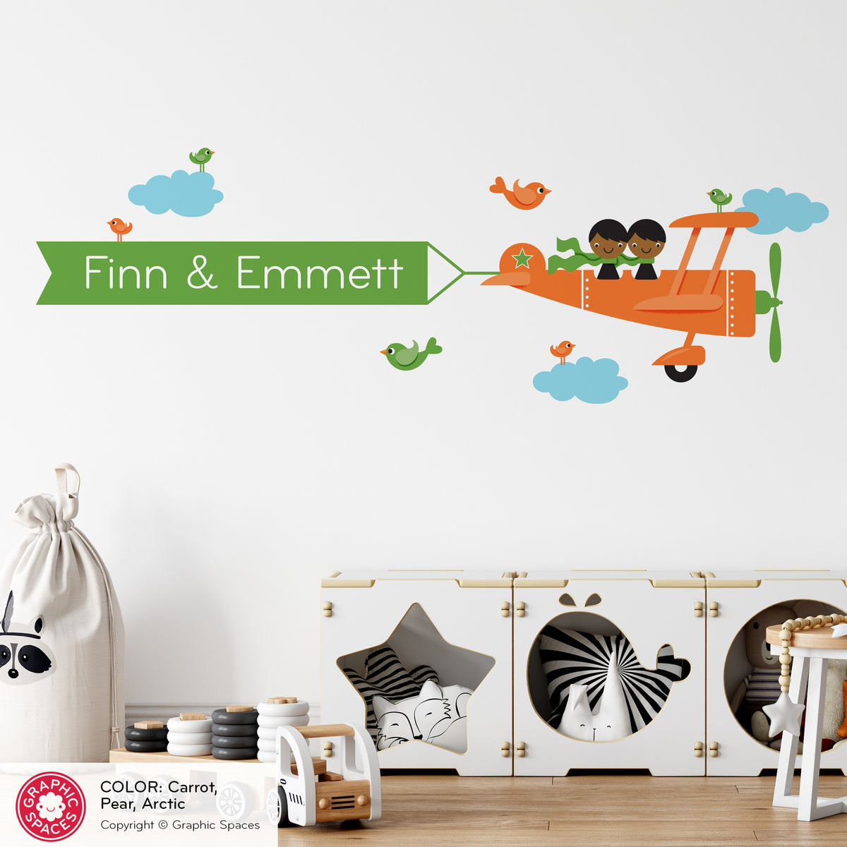 Airplane Brothers Name Banner Fabric Wall Decal