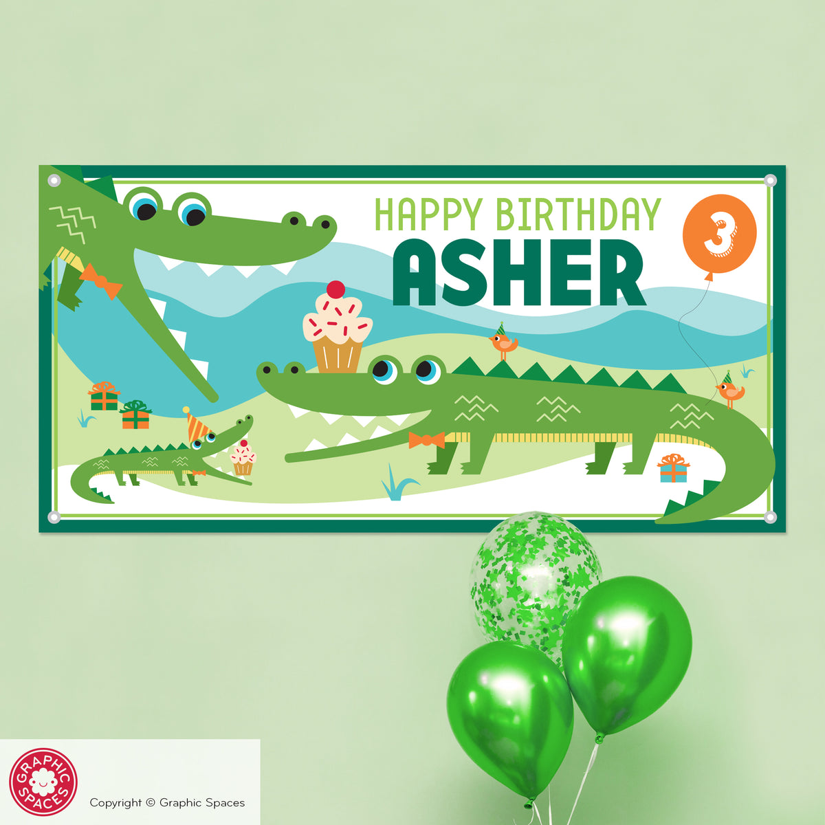 Alligator Birthday Party Banner, Personalized