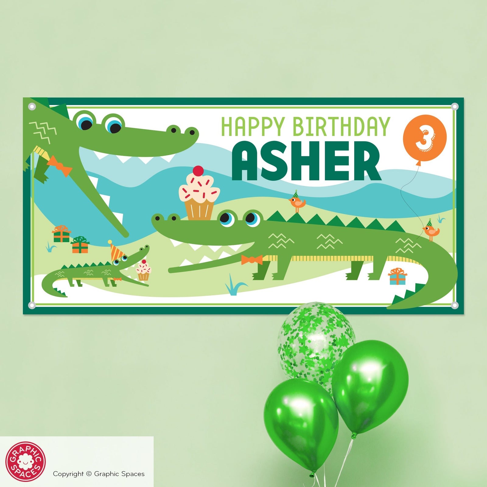 Kids Banner - Alligator Birthday Party (Personalized) - Graphic Spaces