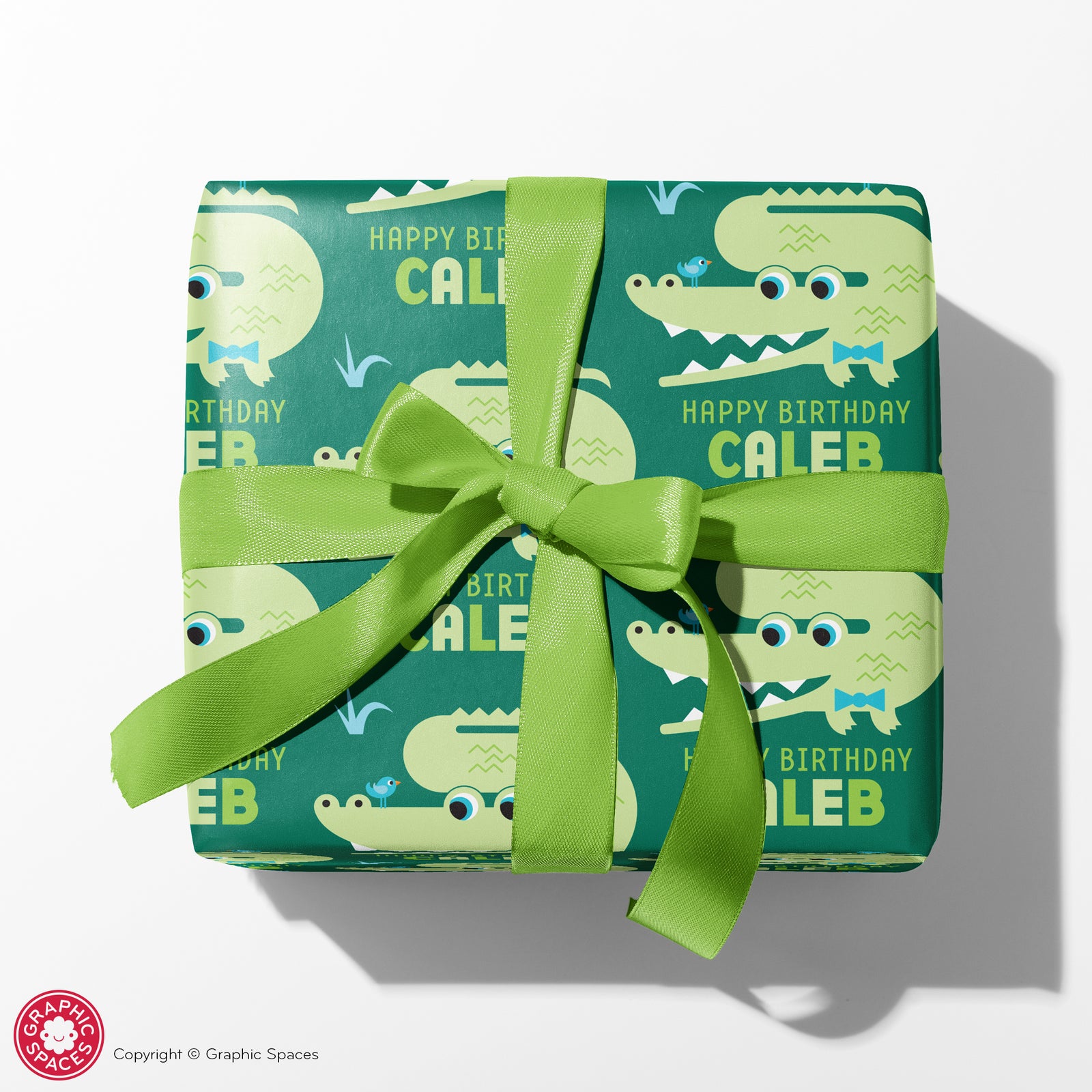 Kids Wrapping Paper - Alligator Birthday (Personalized) Green - Graphic Spaces