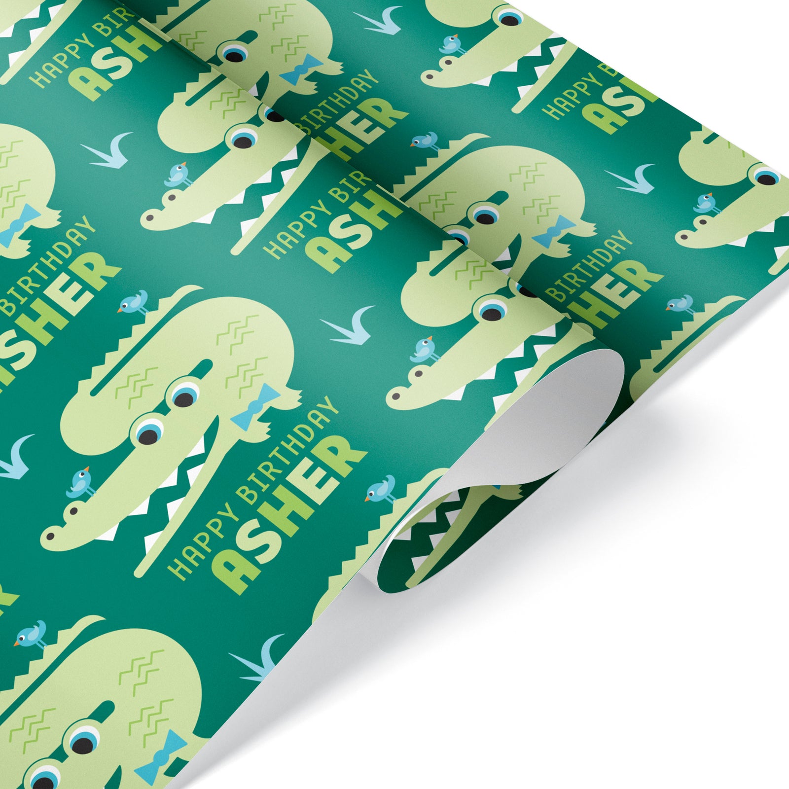 Kids Wrapping Paper - Alligator Birthday (Personalized) Green - Graphic Spaces