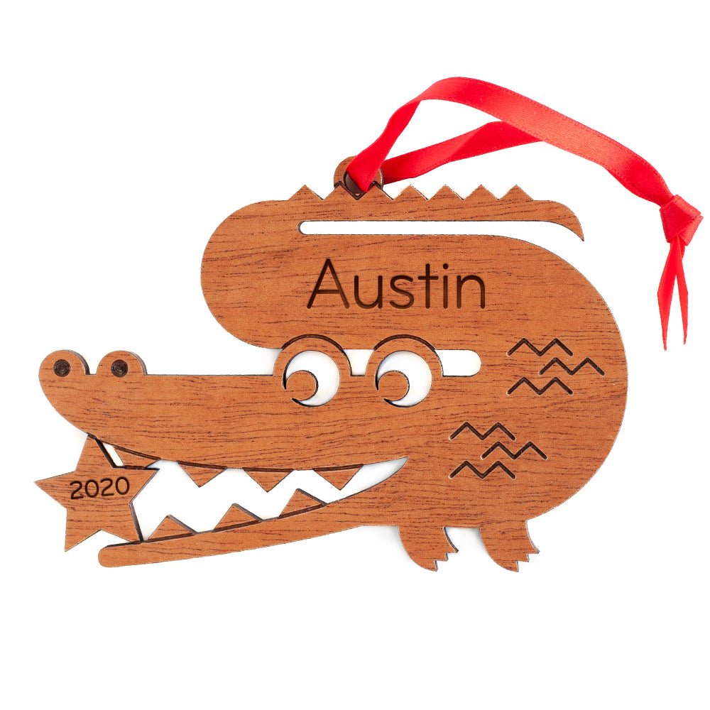 Kids Christmas Ornament - Alligator (Personalized, Wood) Light Maple - Graphic Spaces