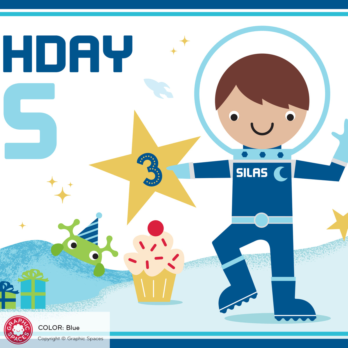 Astronaut Boy Birthday Party Banner, Personalized - BLUE