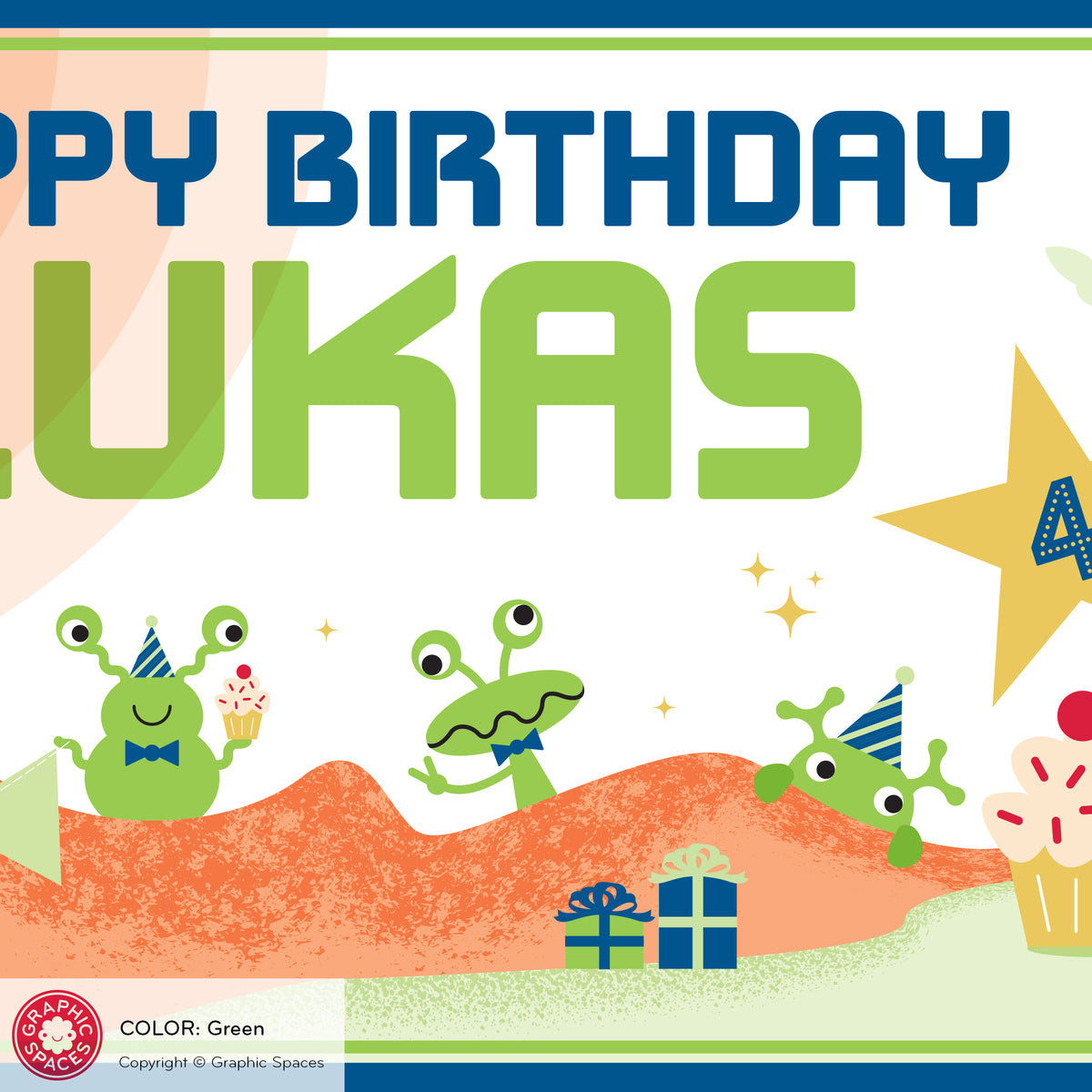 Astronaut Boy Birthday Party Banner, Personalized - GREEN