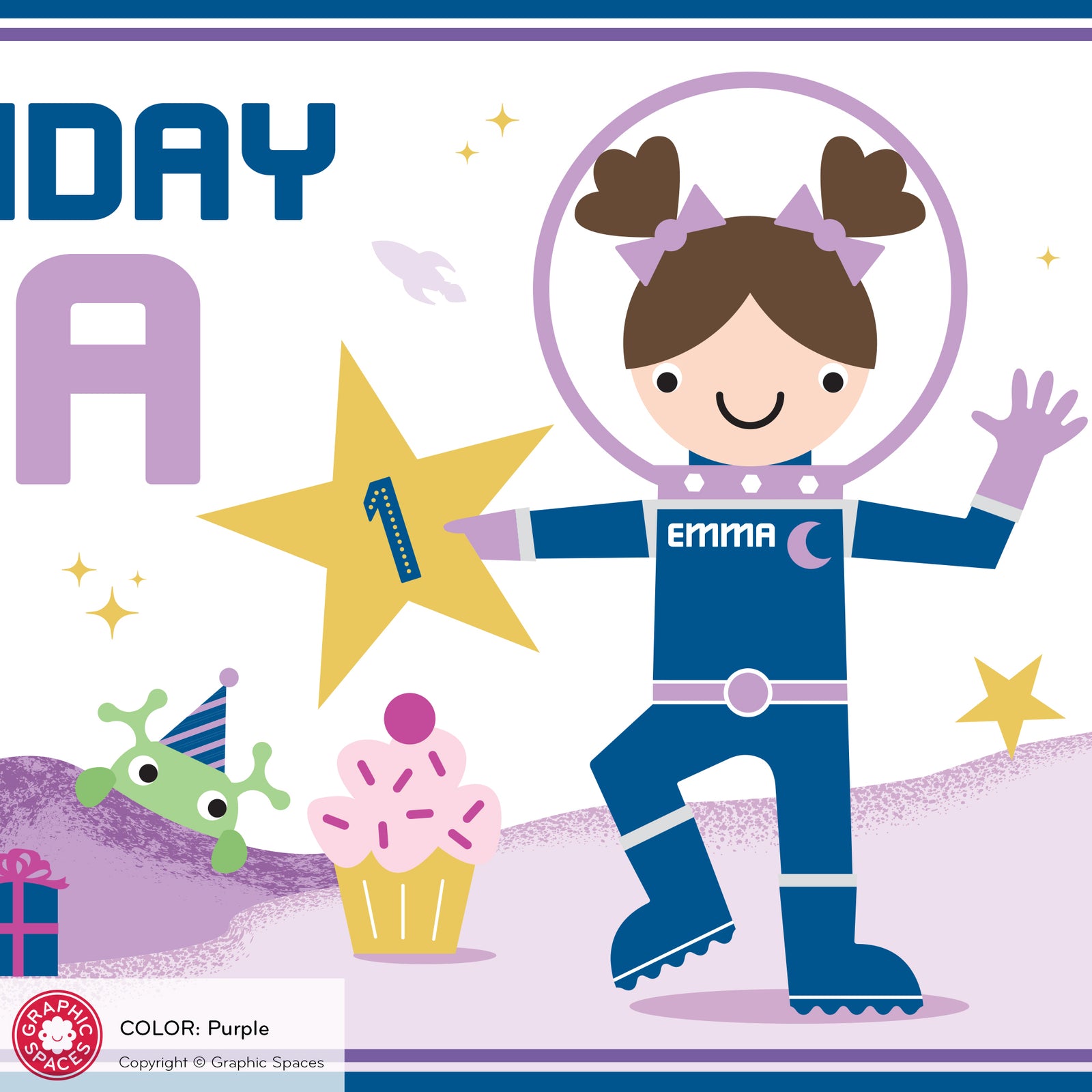 Kids Banner - Astronaut Birthday Party (Personalized, Girl, Purple) - Graphic Spaces