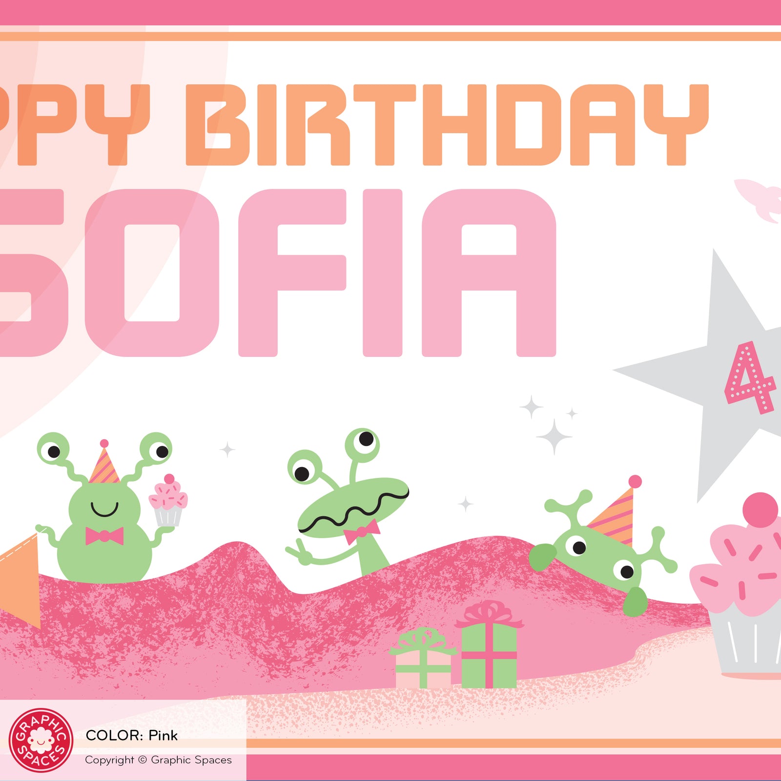 Kids Banner - Astronaut Birthday Party (Personalized, Girl, Pink) - Graphic Spaces