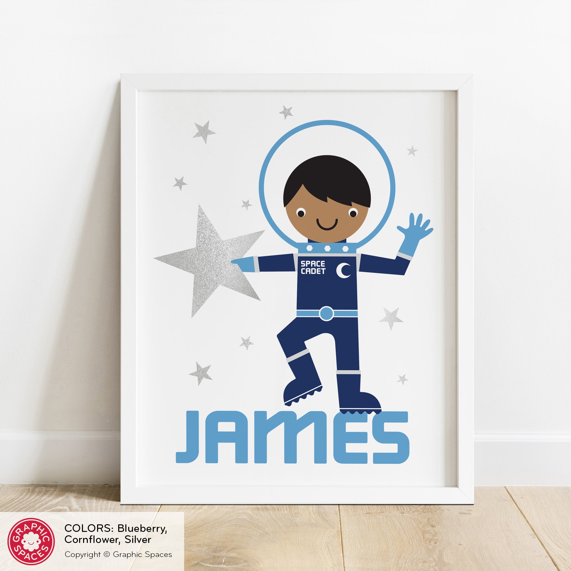 Astronaut boy nursery art print, personalized.