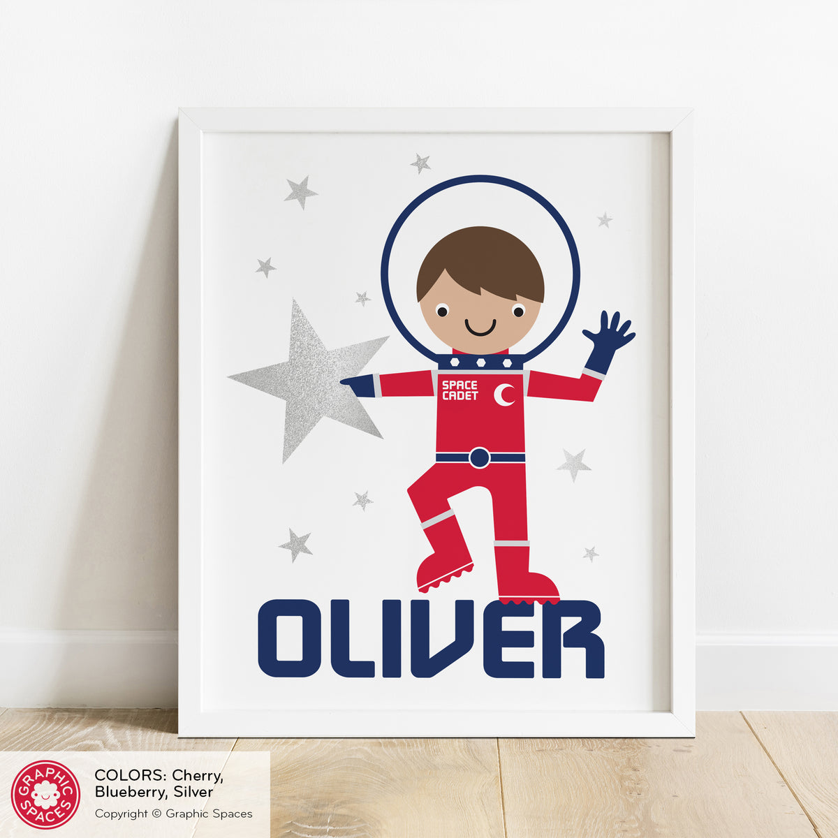 Astronaut boy nursery art print, personalized.
