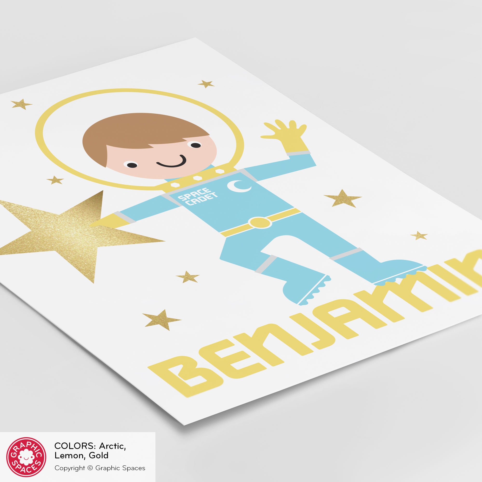 Astronaut boy nursery art print, personalized.