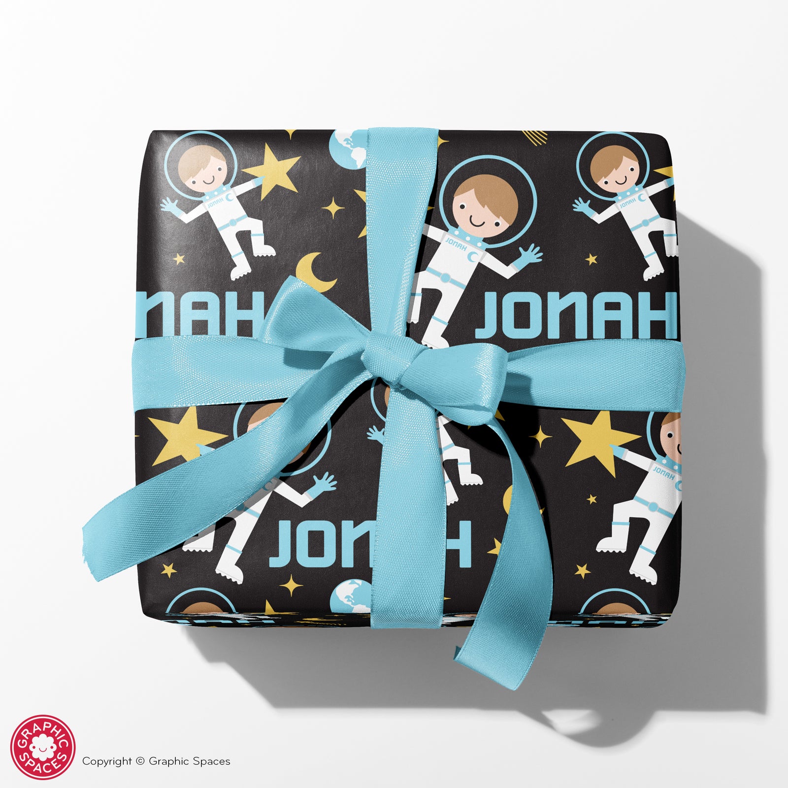 Kids Wrapping Paper - Astronaut Birthday (Personalized, Boy, Blue) - Graphic Spaces