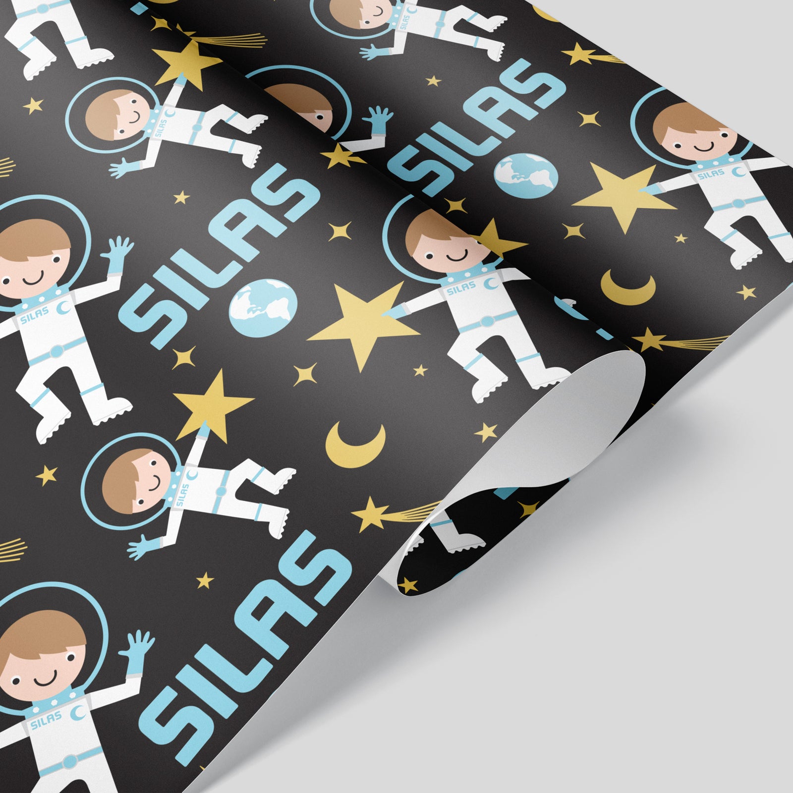 Kids Wrapping Paper - Astronaut Birthday (Personalized, Boy, Blue) - Graphic Spaces