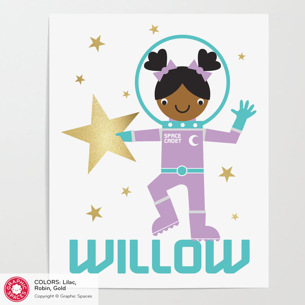 Astronaut girl nursery art print, personalized.