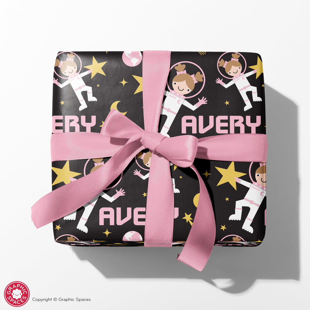 Astronaut Girl Personalized Wrapping Paper - PINK
