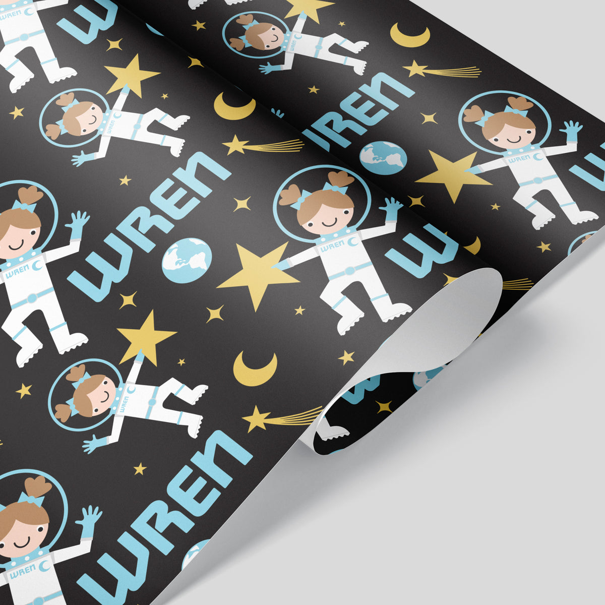 Astronaut Girl Personalized Wrapping Paper - BLUE