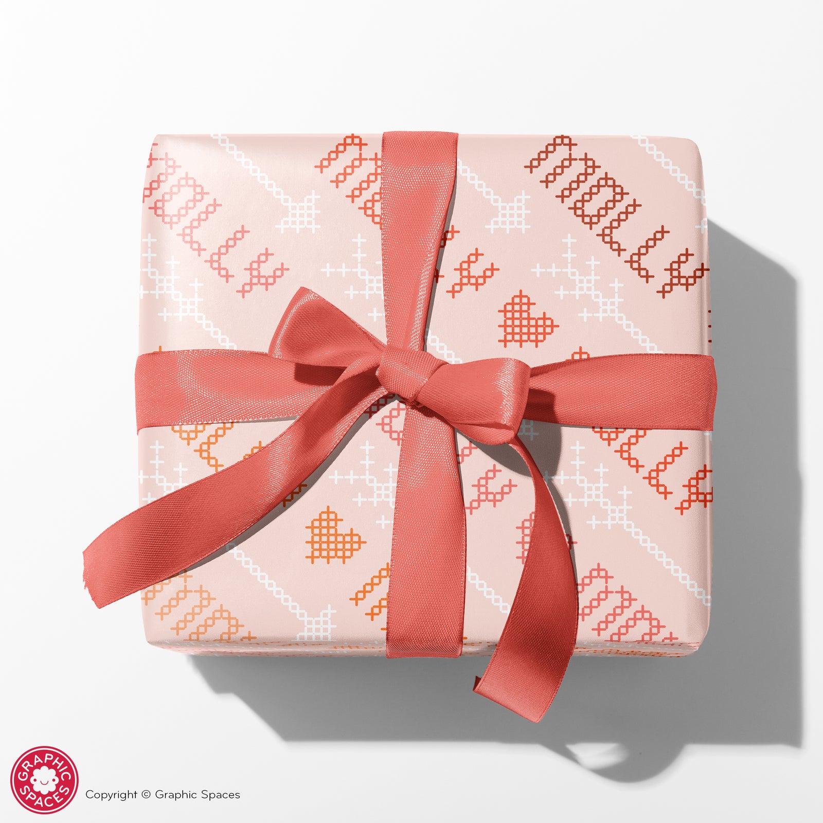 Wrapping Paper - Cross Stitch Name (Personalized) Coral - Graphic Spaces