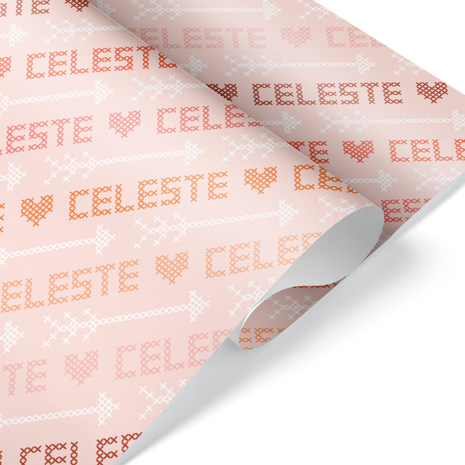 Wrapping Paper - Cross Stitch Name (Personalized) Coral - Graphic Spaces