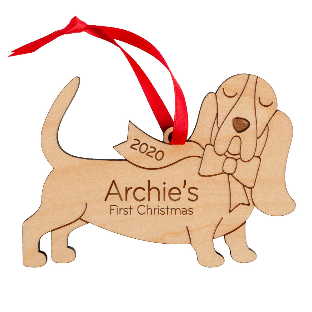 Basset Hound Wooden Christmas Ornament - Personalized
