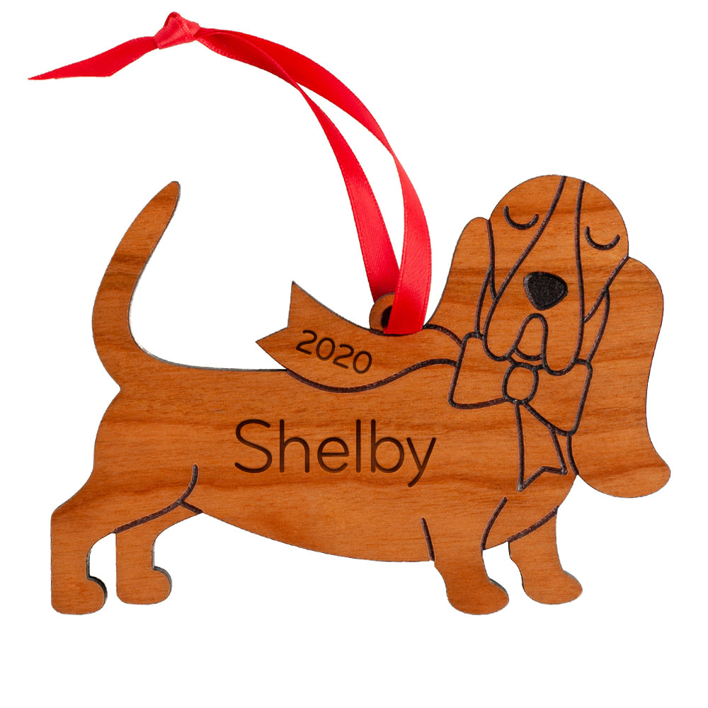 Basset Hound Wooden Christmas Ornament - Personalized
