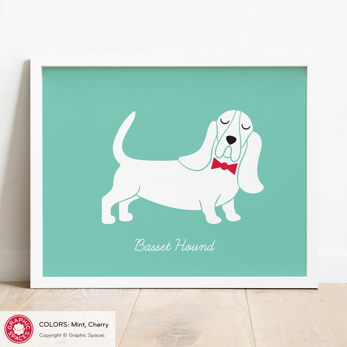 Basset Hound nursery art print, personalized.