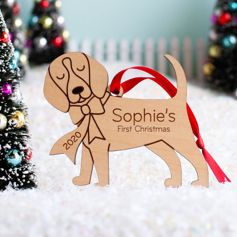 Dog Christmas Ornament - Beagle (Personalized, Wood) Dark Cherry - Graphic Spaces