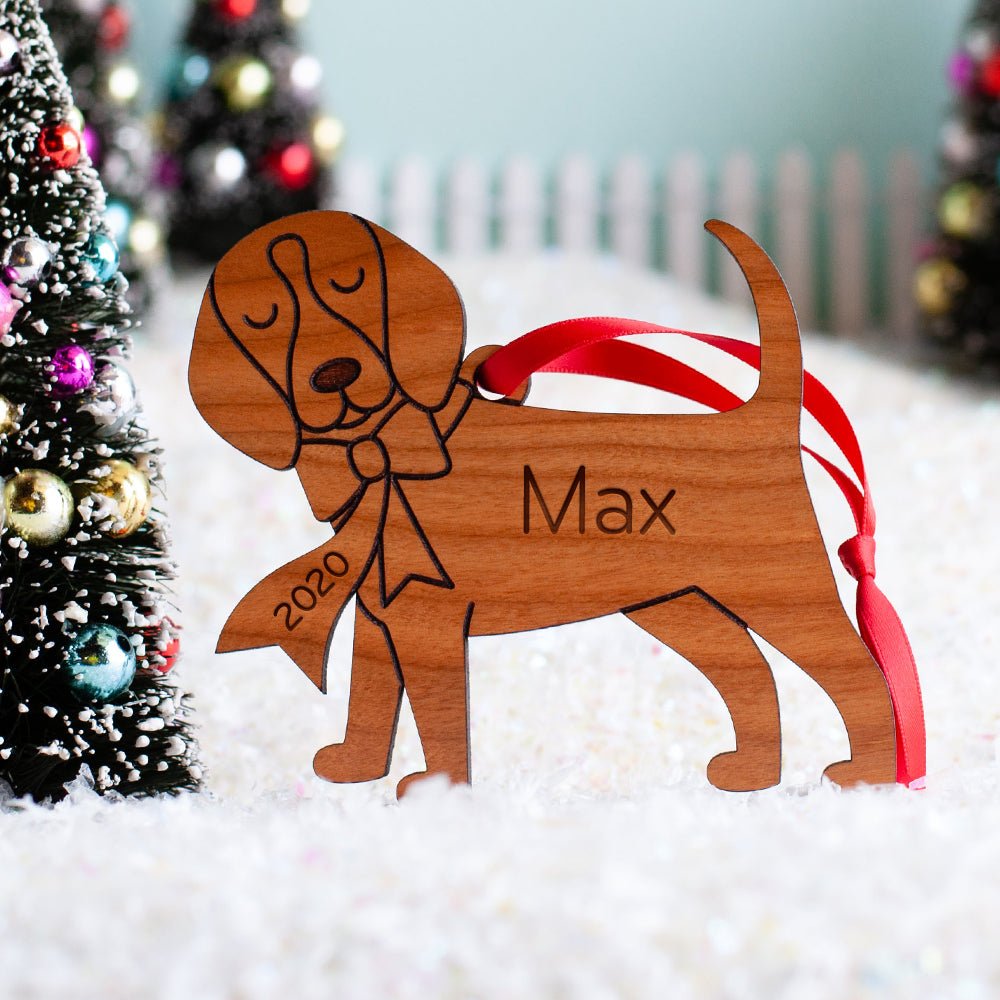 Dog Christmas Ornament - Beagle (Personalized, Wood) Dark Cherry - Graphic Spaces