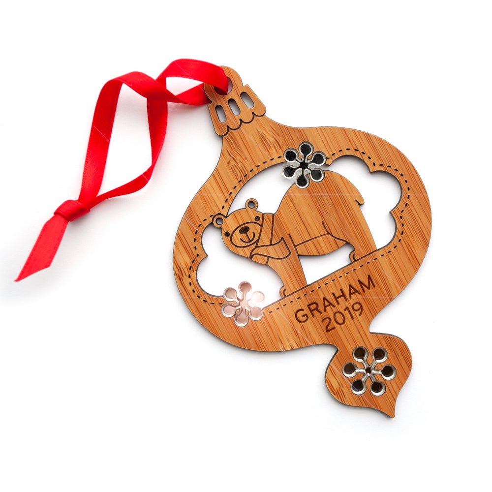 Baby's First Christmas Ornament - Bear (Personalized, Bamboo) - Graphic Spaces