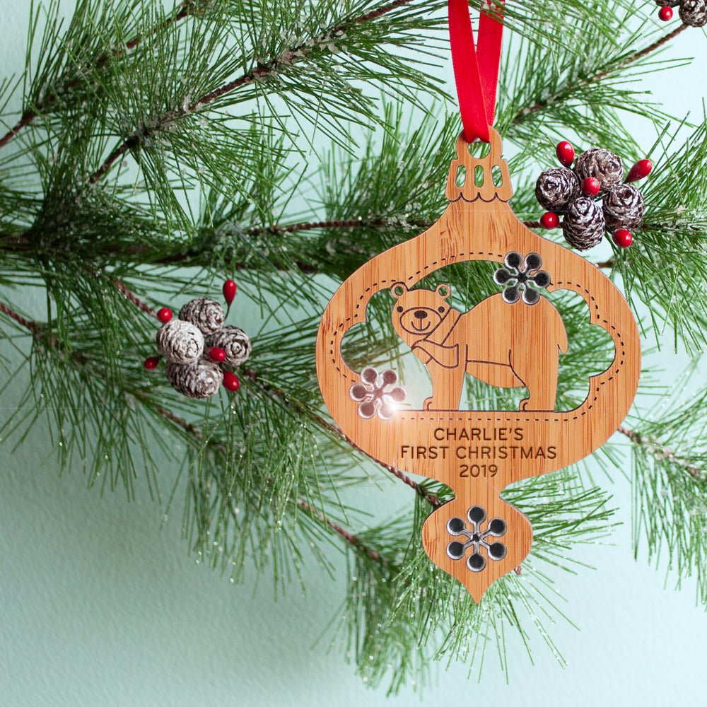 Baby's First Christmas Ornament - Bear (Personalized, Bamboo) - Graphic Spaces