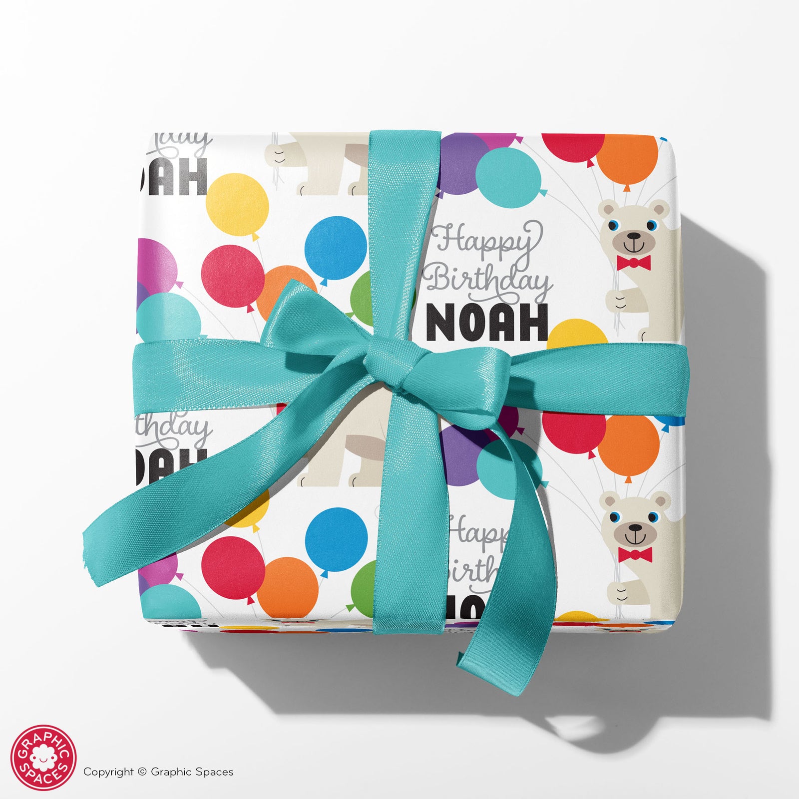 Kids Wrapping Paper - Bear Birthday (Personalized, Bright) - Graphic Spaces