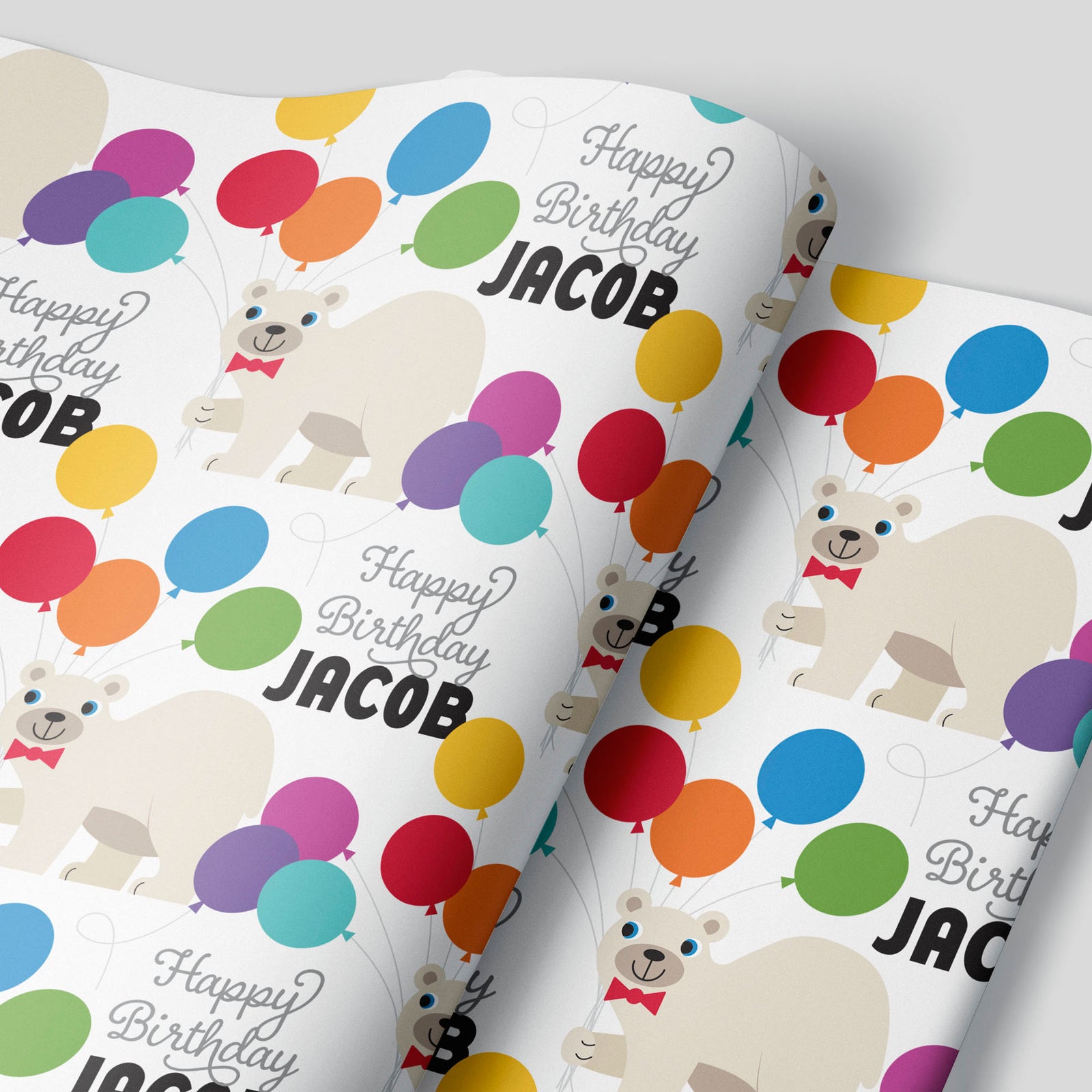Kids Wrapping Paper - Bear Birthday (Personalized, Bright) - Graphic Spaces