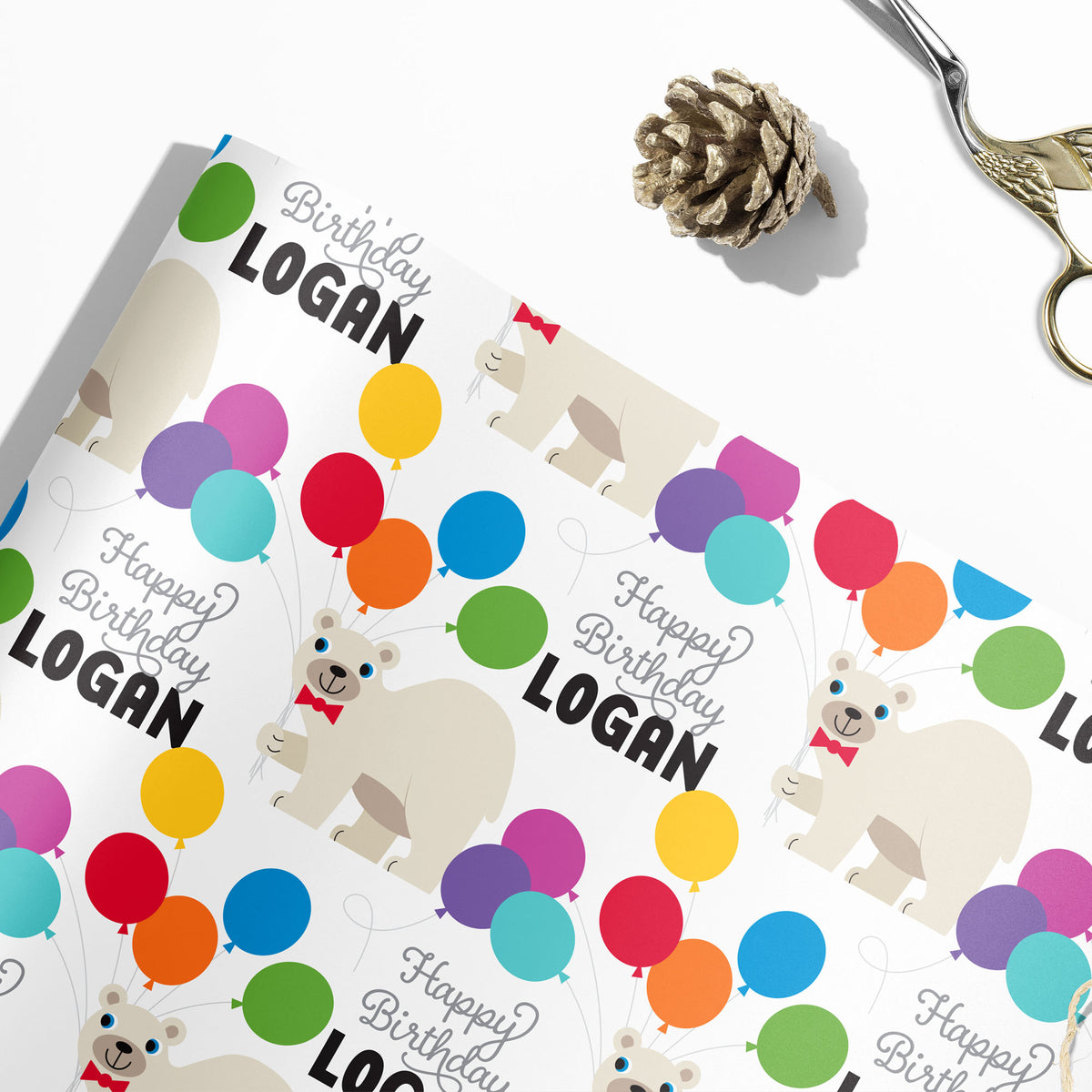 Bear Birthday Personalized Gift Wrapping Paper - BRIGHTS