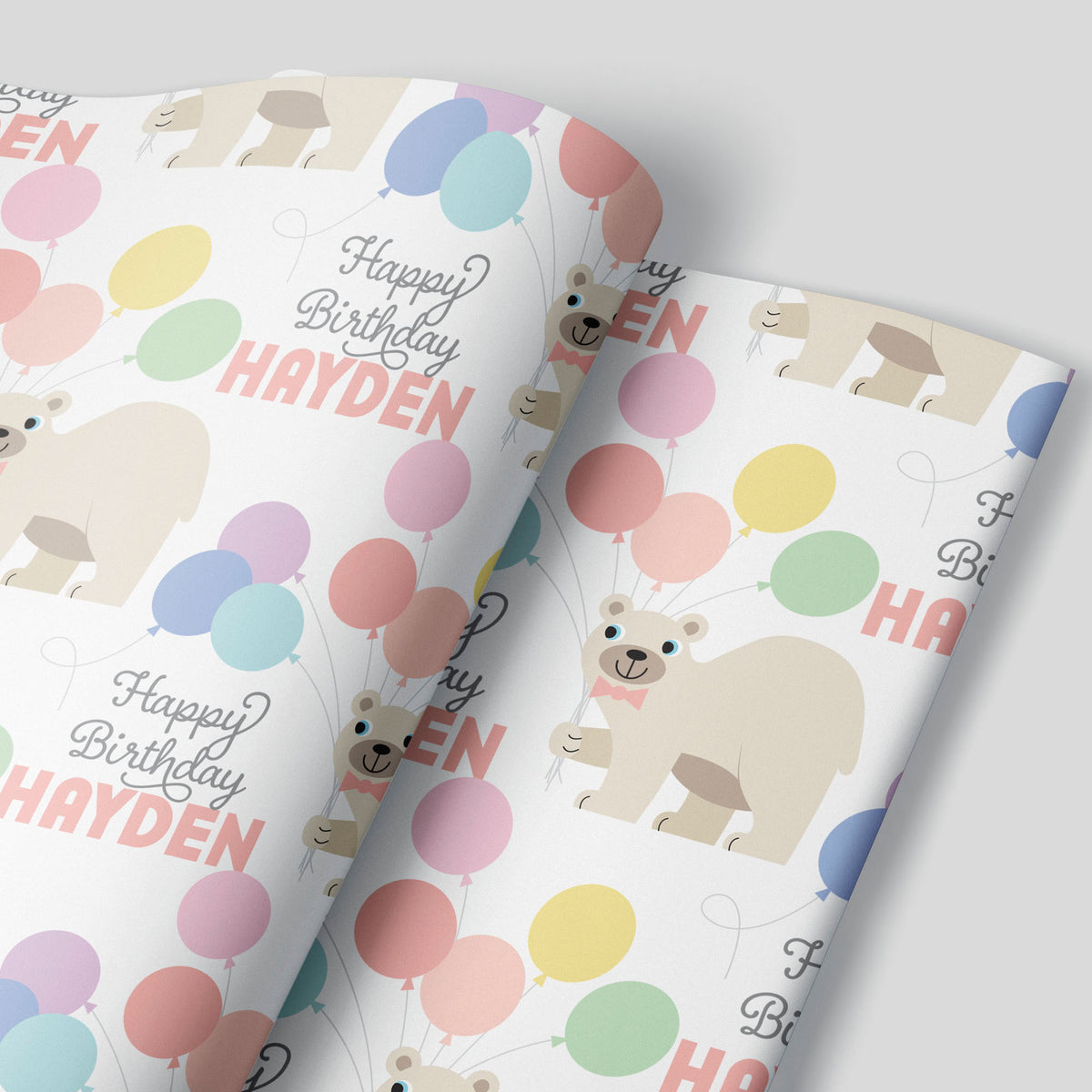 Bear Birthday Personalized Gift Wrapping Paper - PASTEL