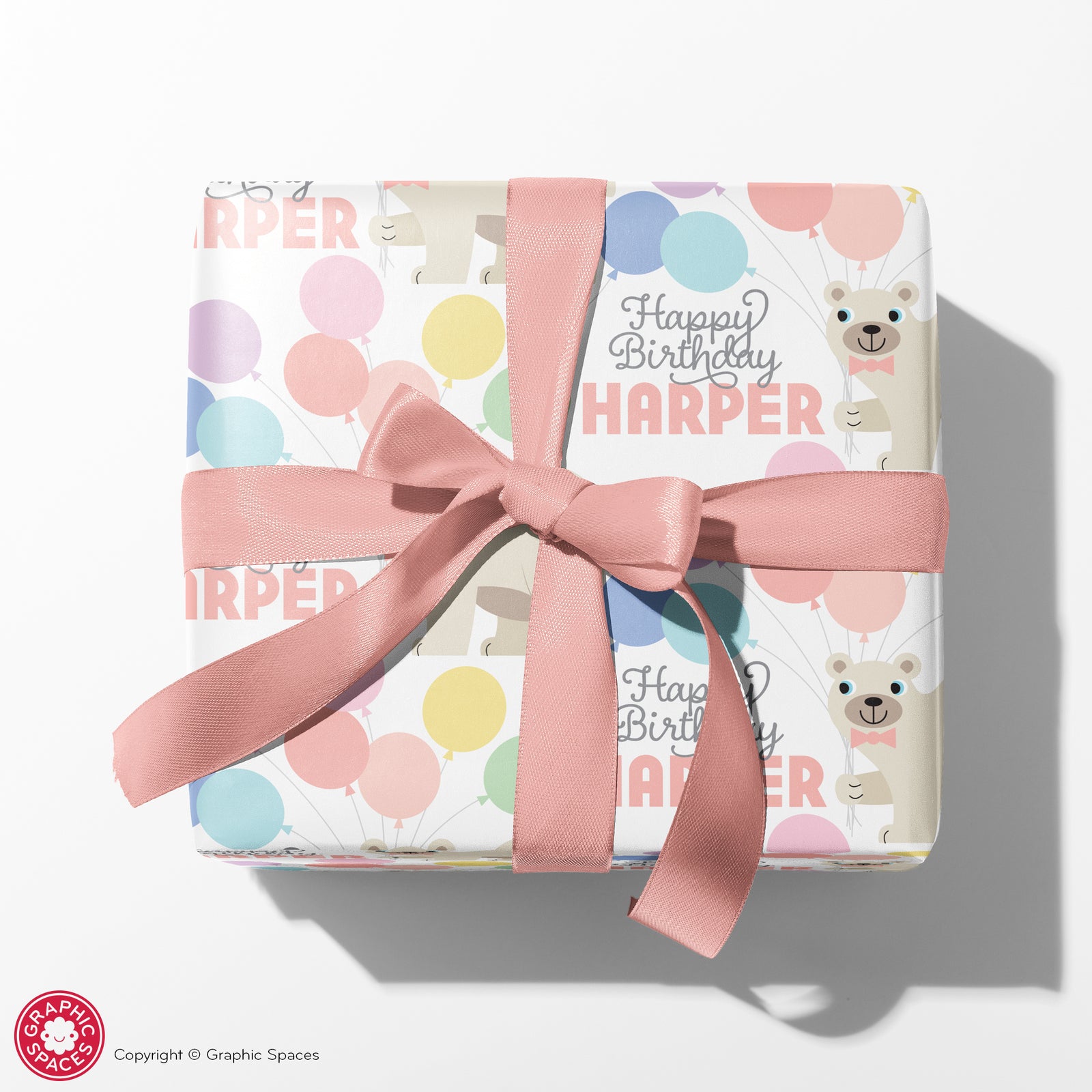 Kids Wrapping Paper - Bear Birthday (Personalized, Pastel) - Graphic Spaces