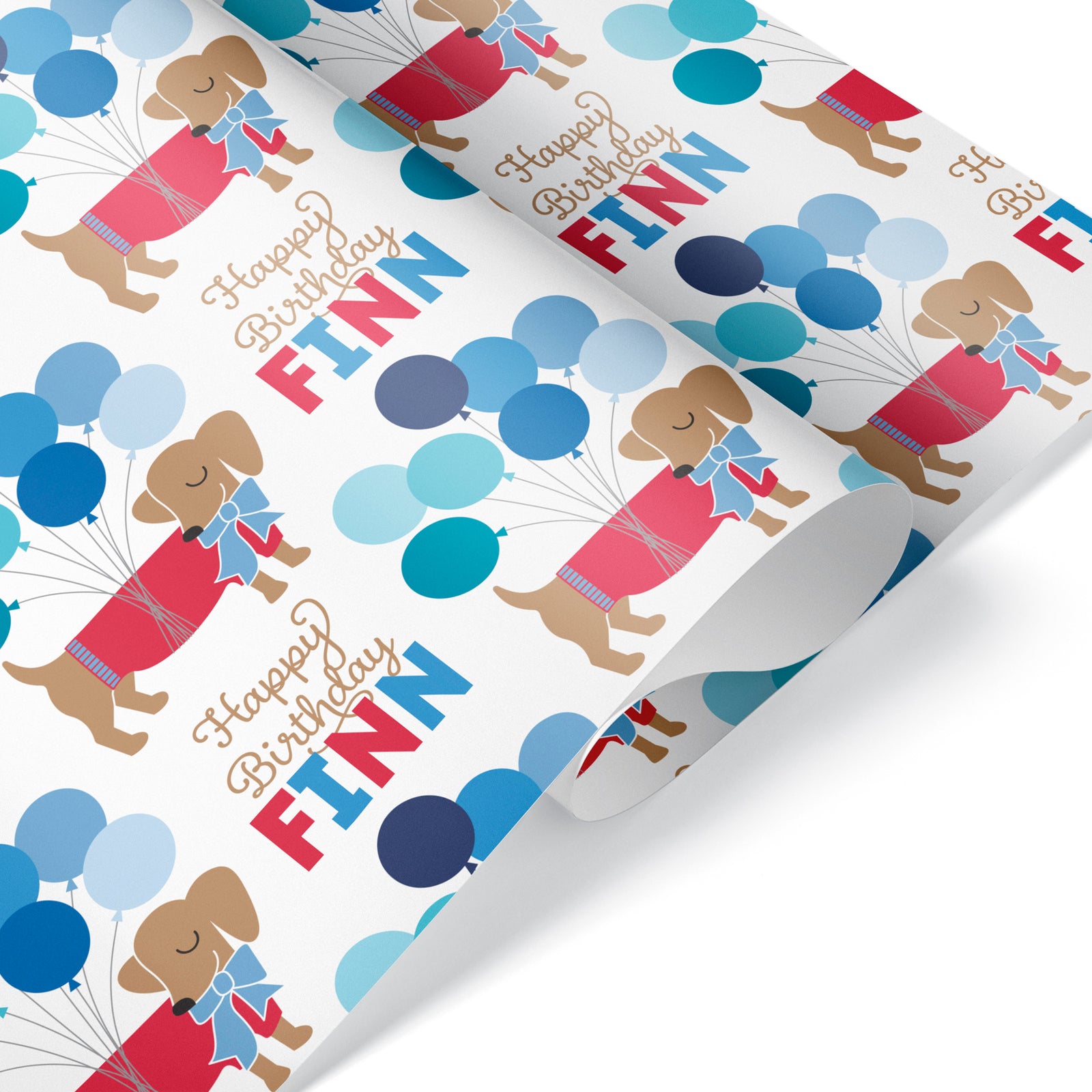 Kids Wrapping Paper - Dachshund Birthday (Personalized, Blue) - Graphic Spaces