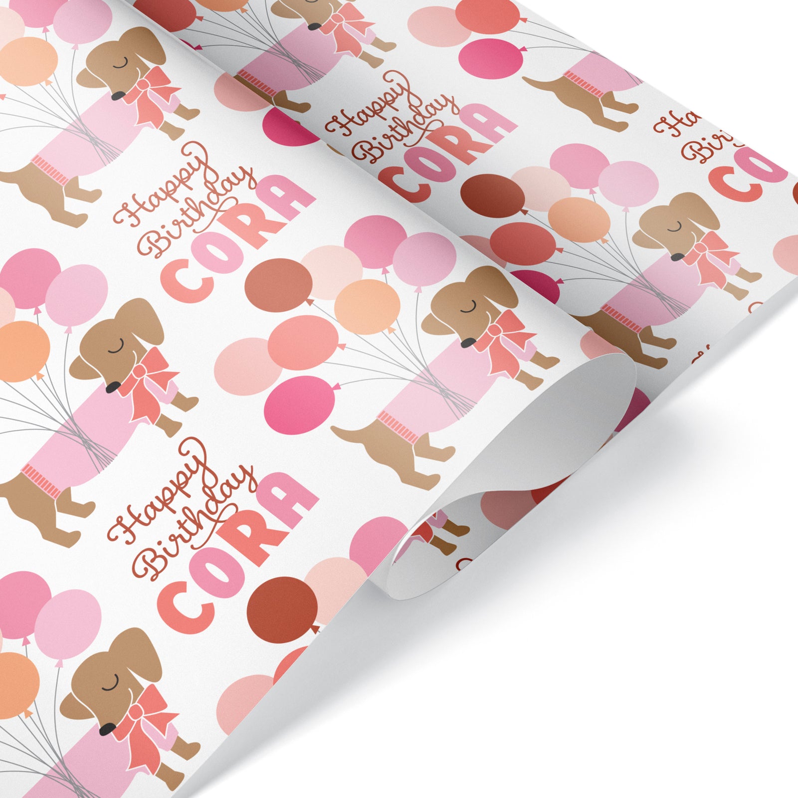 Kids Wrapping Paper - Dachshund Birthday (Personalized, Coral) - Graphic Spaces